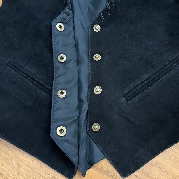 Paul Harris Vest Size M Black Suede Leather Snap Front Pockets Oklahoma - Picture 7 of 9